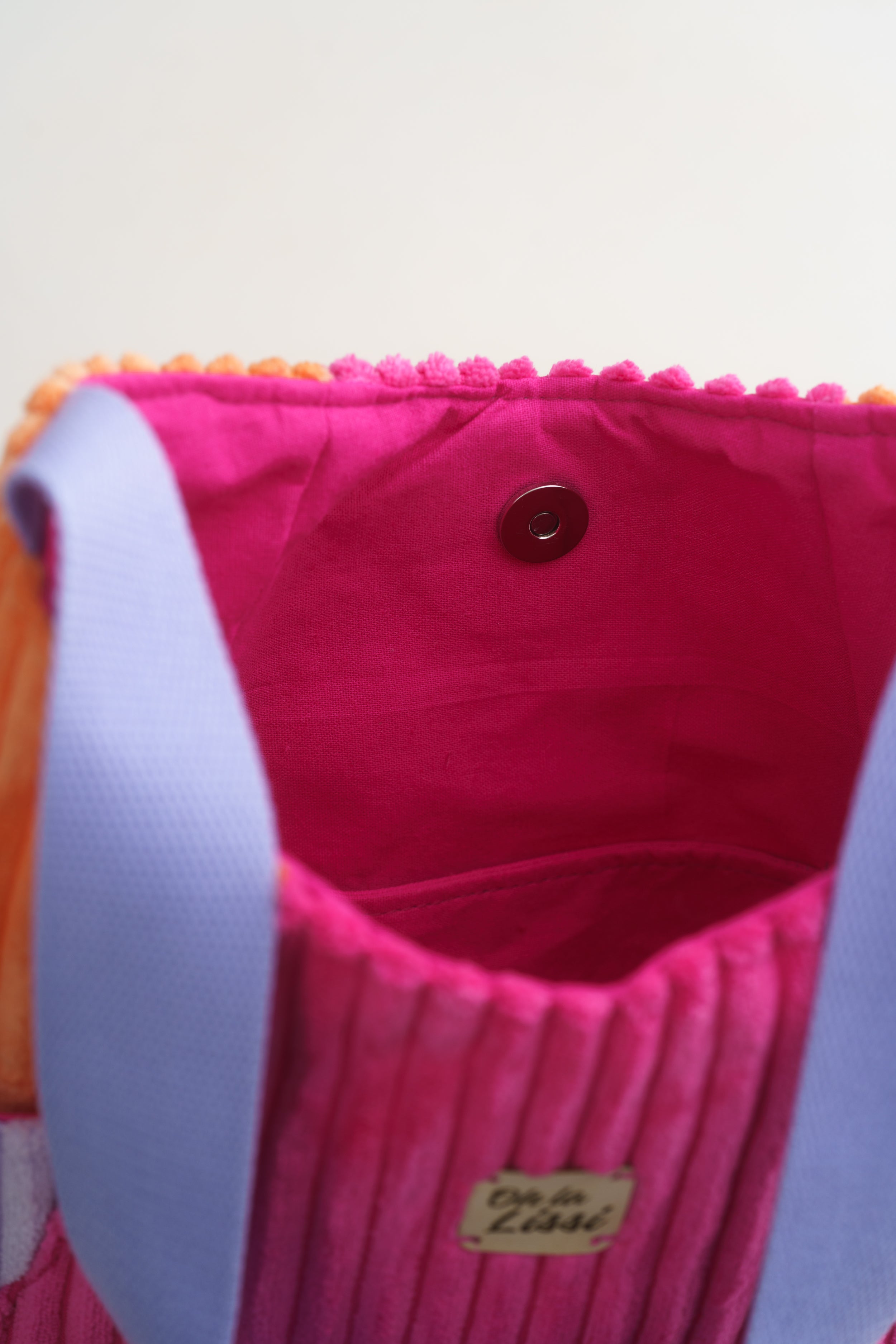 Colorblocking Shopper aus Cord in Pink, Orange und Flieder