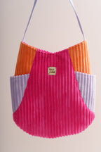 Colorblocking Shopper aus Cord in Pink, Orange und Flieder
