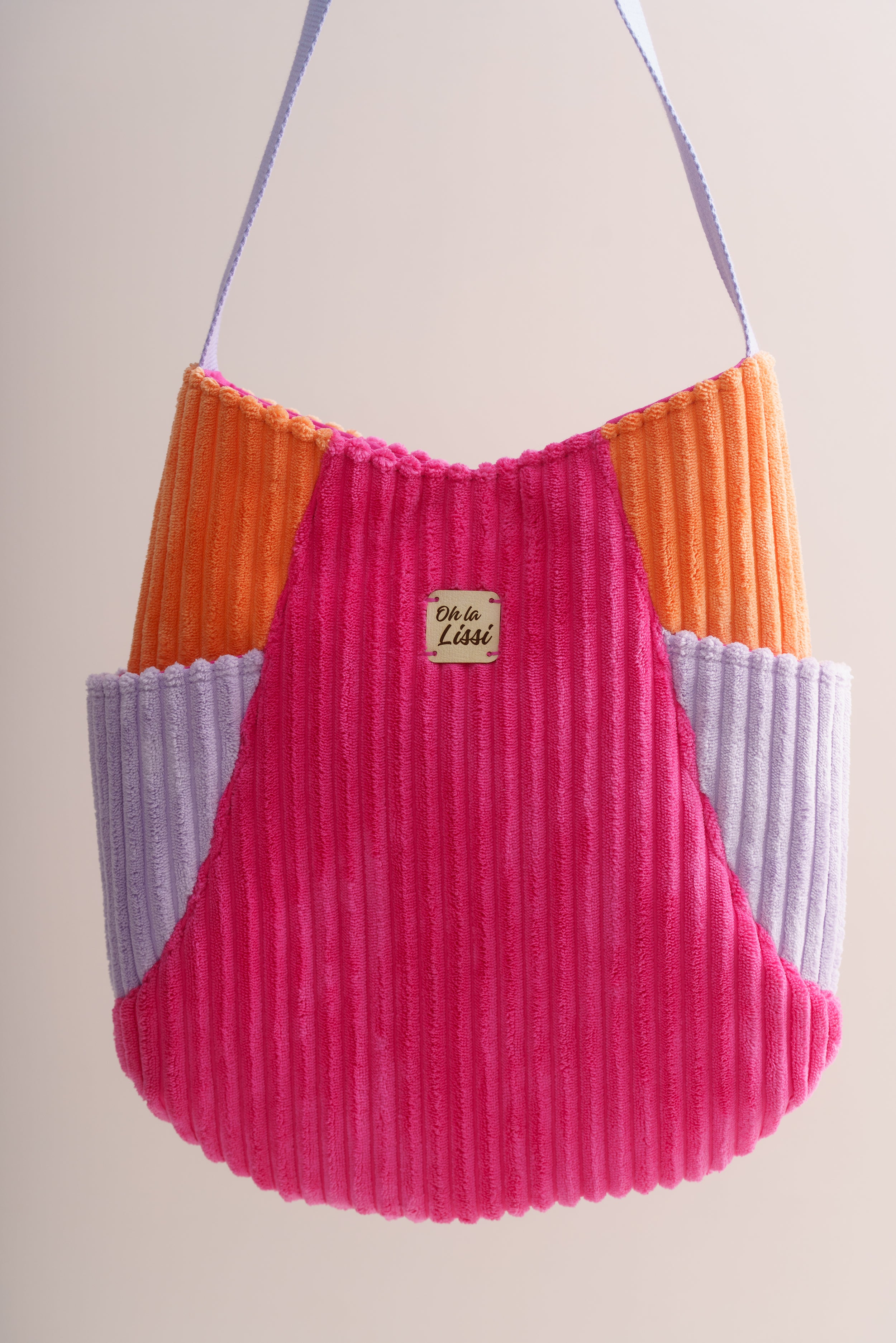 Colorblocking Shopper aus Cord in Pink, Orange und Flieder