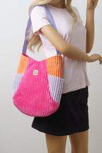 Colorblocking Shopper aus Cord in Pink, Orange und Flieder