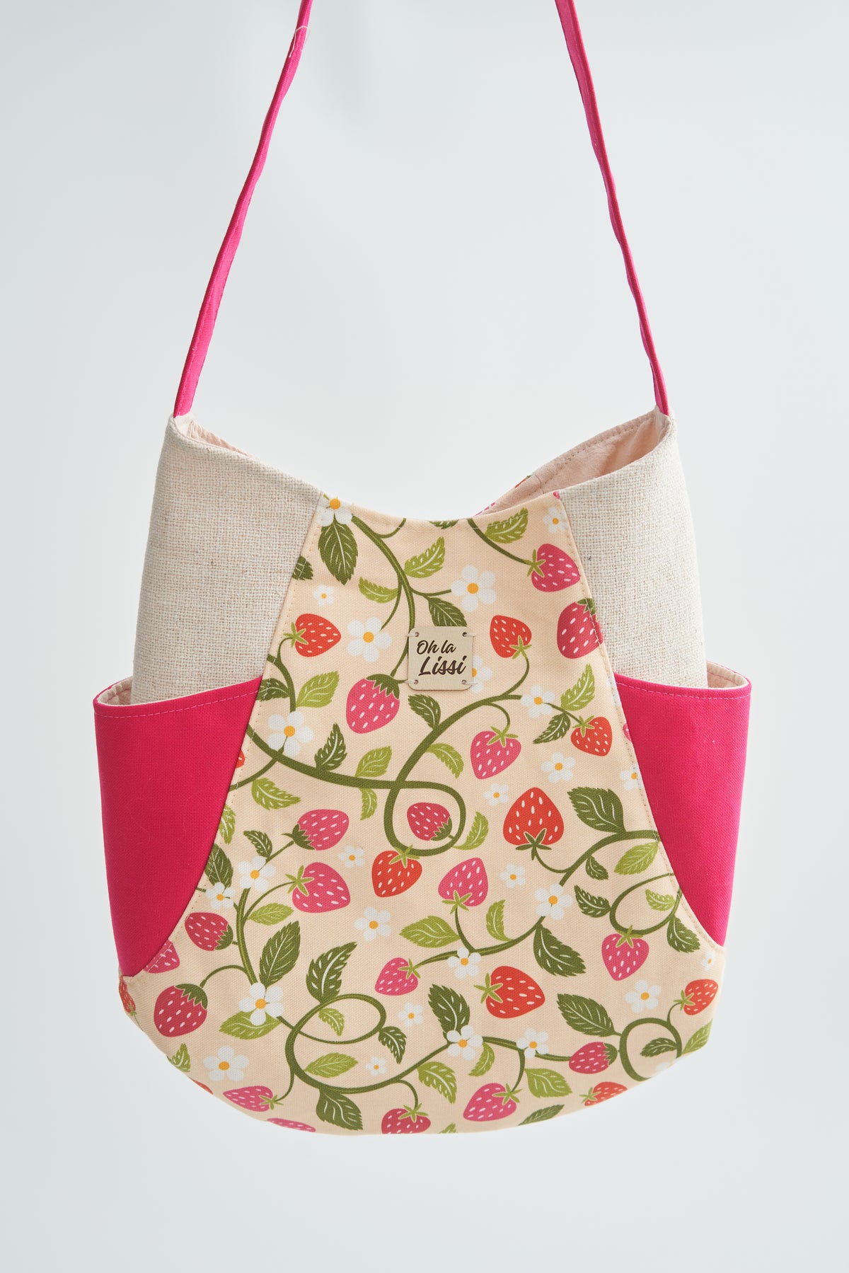 Erdbeer Shopper aus Canvas in Rosa und Beige - Oh la Lissi