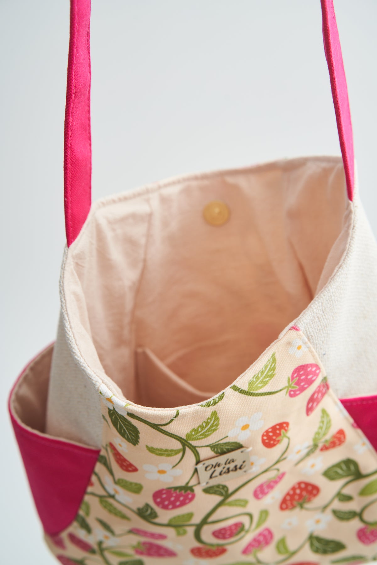 Erdbeer Shopper aus Canvas in Rosa und Beige - Oh la Lissi