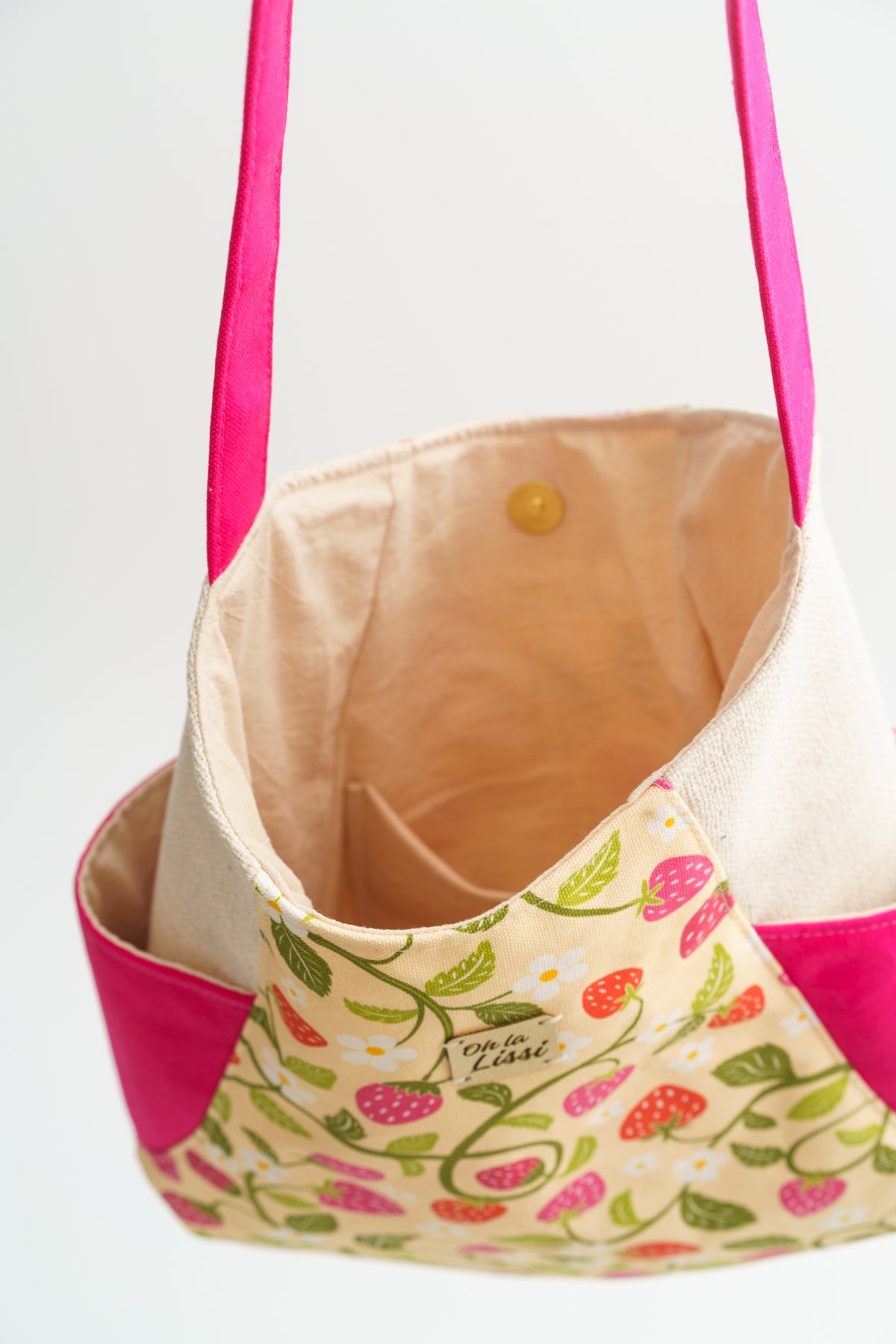Erdbeer Shopper aus Canvas in Rosa und Beige - Oh la Lissi