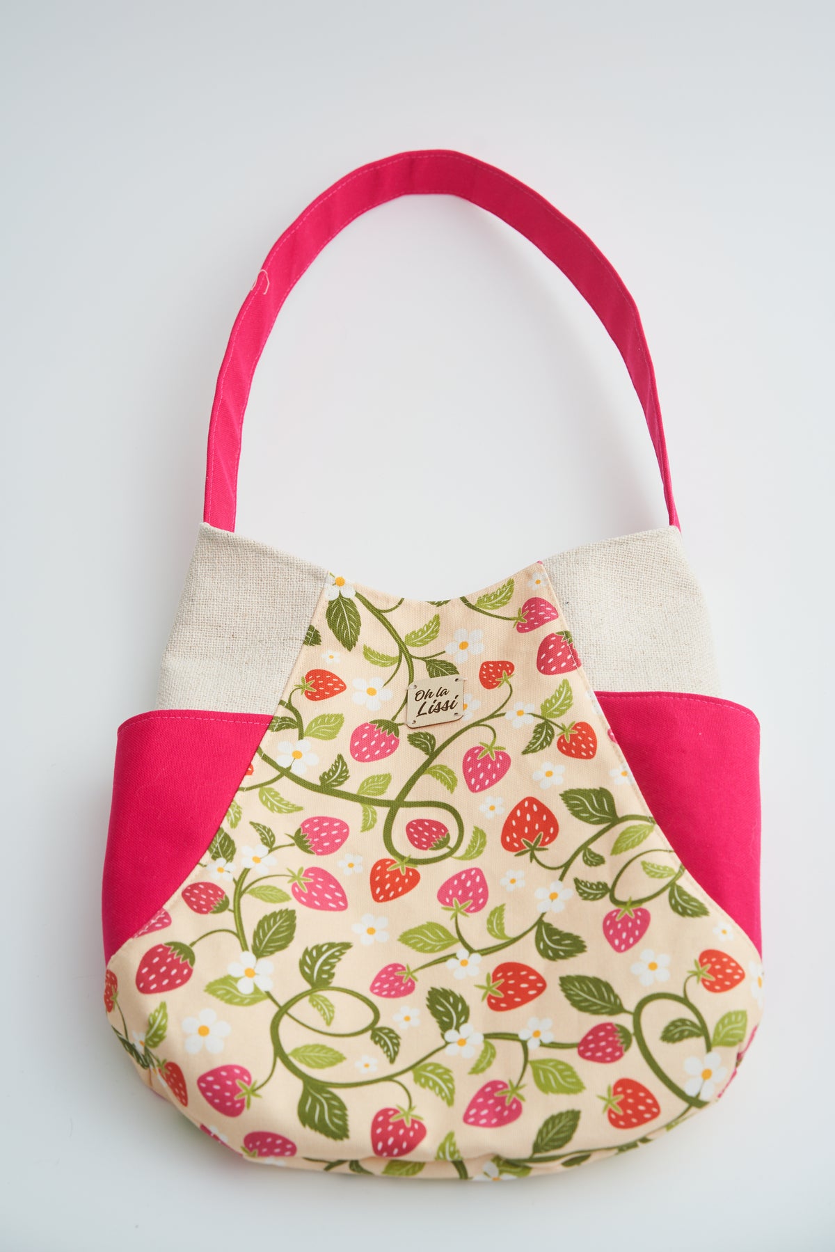 Erdbeer Shopper aus Canvas in Rosa und Beige - Oh la Lissi