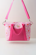 Großer Shopper Crossbody Bag mit Retro Blumen in Rosa und Orange