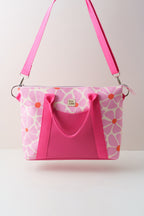 Großer Shopper Crossbody Bag mit Retro Blumen in Rosa und Orange