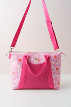 Großer Shopper Crossbody Bag mit Retro Blumen in Rosa und Orange