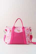 Großer Shopper Crossbody Bag mit Retro Blumen in Rosa und Orange
