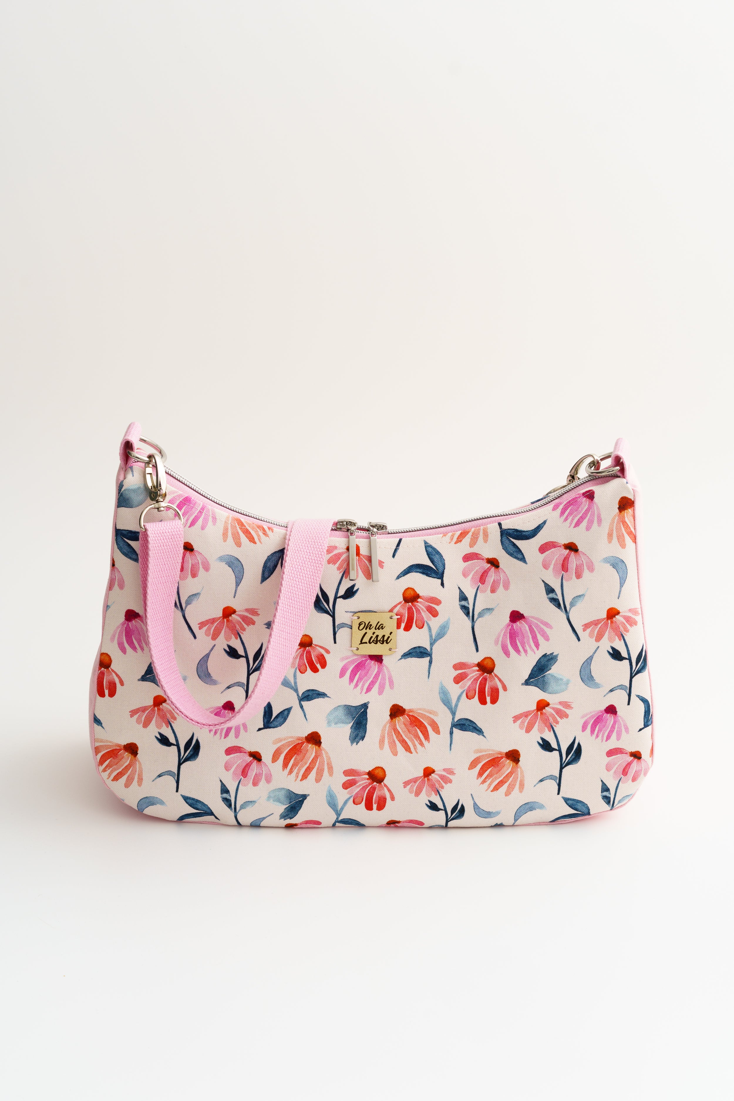 Umhängetasche rosa mit Wildblumen Aquarell – Crossbody Tasche aus Baumwollcanvas