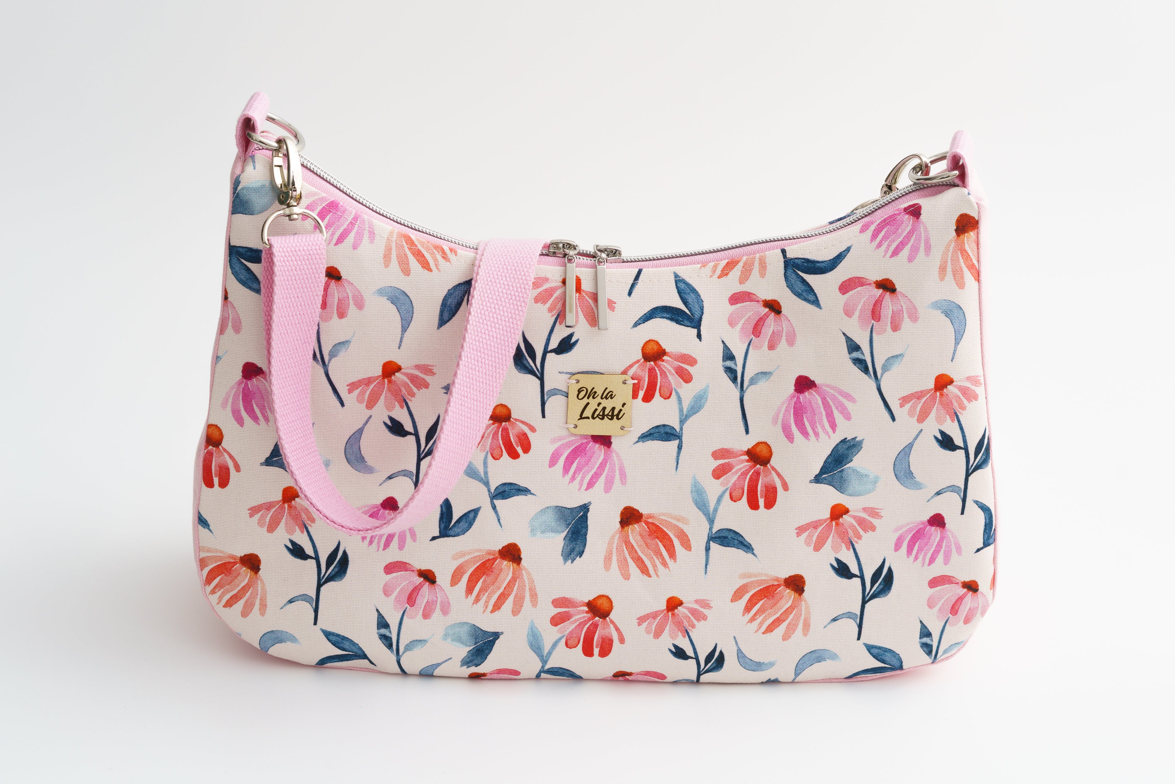 Umhängetasche rosa mit Wildblumen Aquarell – Crossbody Tasche aus Baumwollcanvas