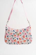 Umhängetasche rosa mit Wildblumen Aquarell – Crossbody Tasche aus Baumwollcanvas