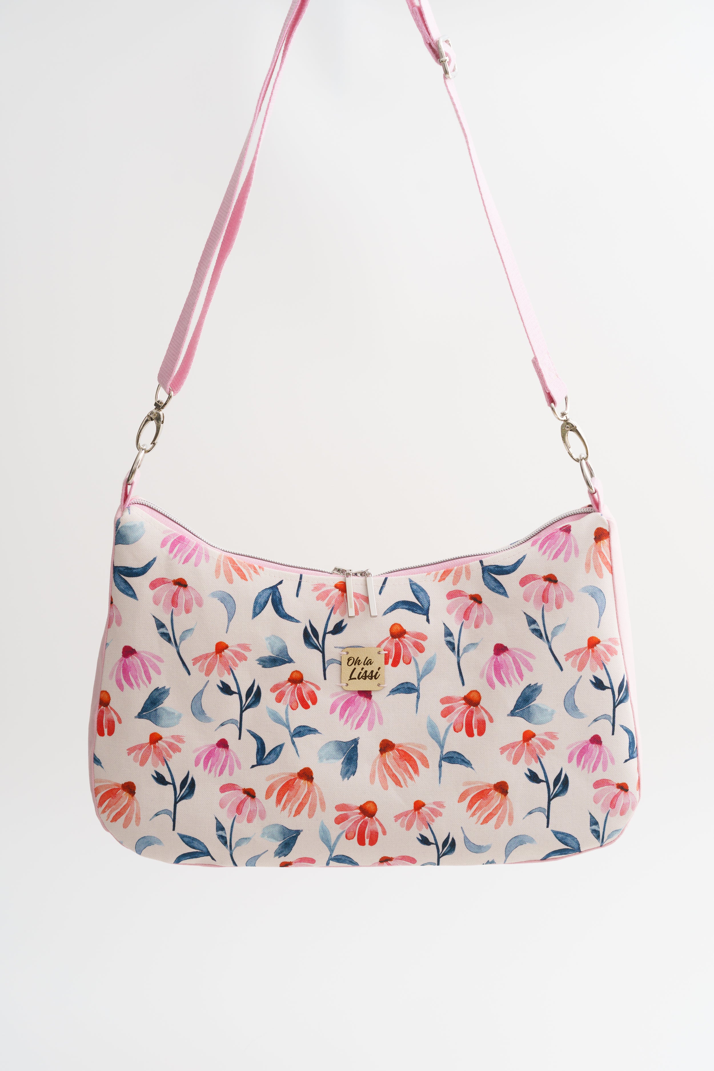 Umhängetasche rosa mit Wildblumen Aquarell – Crossbody Tasche aus Baumwollcanvas