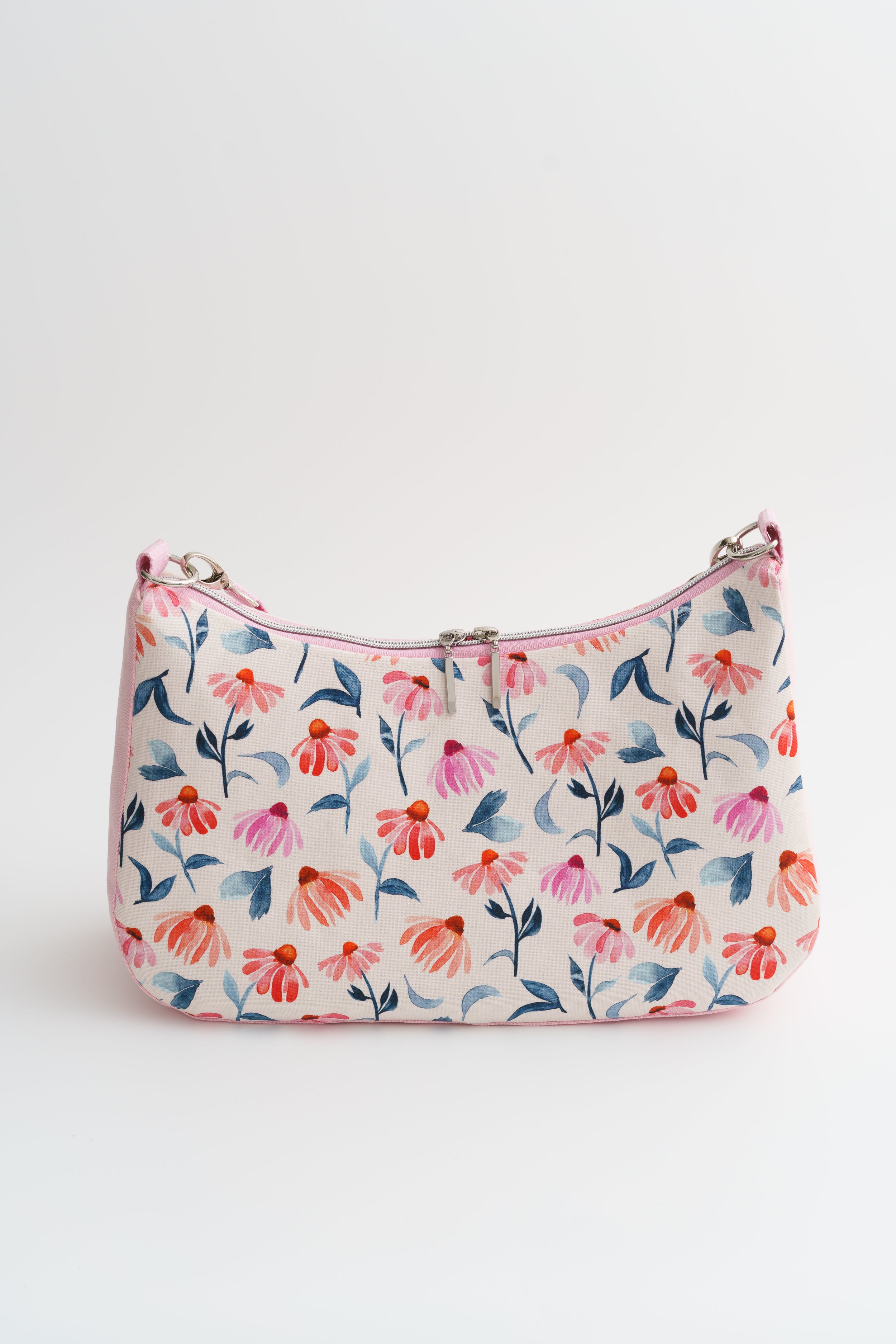 Umhängetasche rosa mit Wildblumen Aquarell – Crossbody Tasche aus Baumwollcanvas